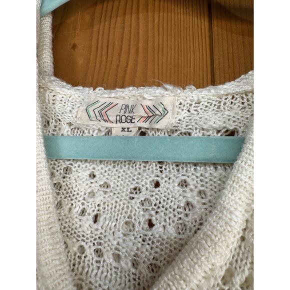 Pink Rose Women’s Crochet Hooded Sweater, Cream, XL, GUC - Picture 3 of 4